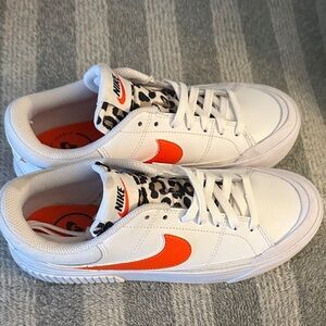 Nike White and Orange Sneakers with Leopard Accent